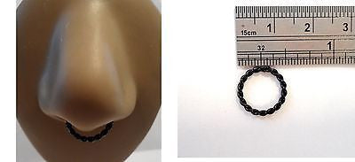 Coiled Enamel Non Tarnish Septum Hoop Ring 14 gauge 14g Black 10mm Diameter - I Love My Piercings!