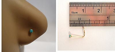 14K Real Yellow Gold Turquoise Stone Nose Cork Screw Stud Ring 20 gauge 20g - I Love My Piercings!