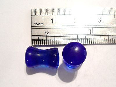 Pair 2 pieces Blue Murano Glass Plugs Double Flare Ear Lobe Gauges 2g 2 gauge - I Love My Piercings!