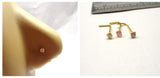 18k Gold Plated Nose Studs L Shape Bent Post Pin Claw Set 2.5mm CZ 22 gauge - I Love My Piercings!