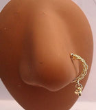 Gold Plated India Style Double Wrap Dangle Nose Cuff Clip No Piercing Needed - I Love My Piercings!