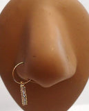 Gold Plated India Style Clear Five Crystal Line Dangle Nose Hoop 22 gauge 22g - I Love My Piercings!