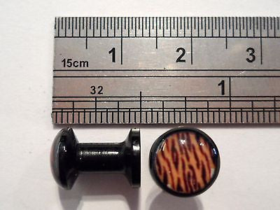 2 pieces Black Acrylic Flesh Leopard Skin Plugs Screw on Back Fit 6g 6 gauge - I Love My Piercings!