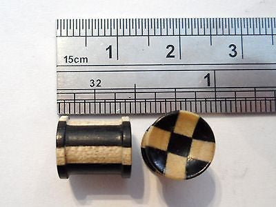 CHECKERED Double Flare WOOD Plugs Brown 0g 0 gauge - I Love My Piercings!