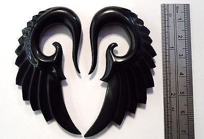 Black Horn Fancy ANGEL WINGS Detailed on both sides Handmade 00 gauge 00g - I Love My Piercings!