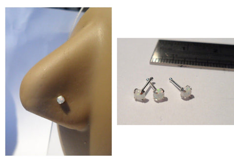 3 Pc Sterling Silver White Opal Nose Bones Straight Pins Ball End 22 gauge 22g - I Love My Piercings!