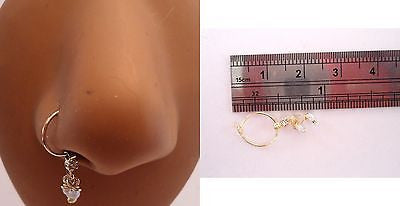 Gold Plated India Style Clear Crystal White Pearl Dangle Nose Hoop 22 gauge 22g - I Love My Piercings!
