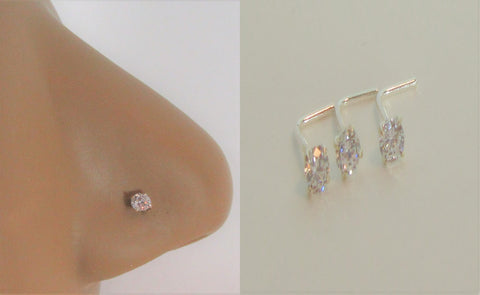 3 pc Sterling Silver 2.5mm Gem Nose Studs L Shape Pins 22 gauge 22g - I Love My Piercings!