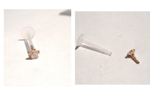 14K Yellow Gold Clear CZ Star Crystal Bioplast Flexible Post Stud 16 gauge 16g - I Love My Piercings!