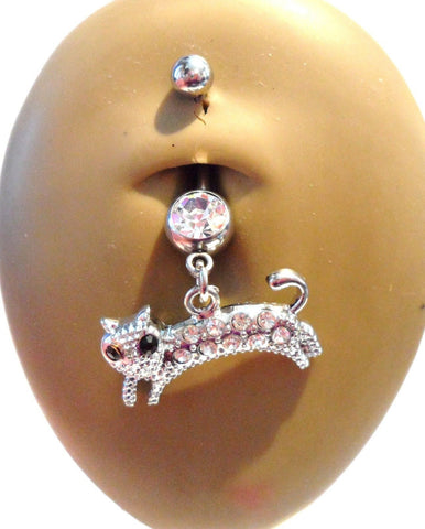 Surgical Steel Paved Crystal CZ Cat Belly Curved Barbell Ring Bar Jewelry 14g - I Love My Piercings!