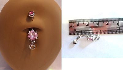 Surgical Steel Add Your Own Charm Belly Navel Ring Pink Crystal Gem 14 gauge 14g - I Love My Piercings!