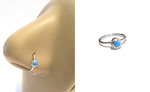 Surgical Steel Ornate Blue Seamless Nose Hoop Ring 20 gauge 20g 8 mm Diameter - I Love My Piercings!