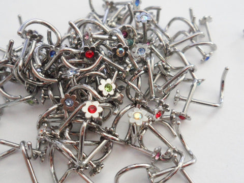 Wholesale 25 piece Nose Rings Screws Twist Curled FLOWER 20g 20 gauge CZ Gem - I Love My Piercings!