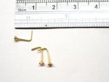 18k Gold Plated Nose Studs L Shape Bent Post Pin Claw Set 2.5mm CZ 22 gauge - I Love My Piercings!