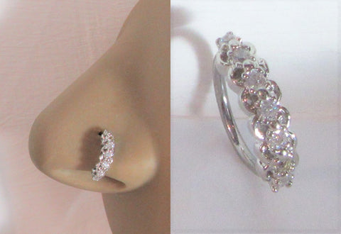 Surgical Steel Seamless Nose Jewelry Hoop Ring Clear Crystal Gem CZ 18 gauge 18g - I Love My Piercings!