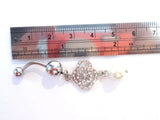 Surgical Steel Pearl Drop CZ Crystal Belly Curved Barbell Ring Bar Jewelry 14g - I Love My Piercings!