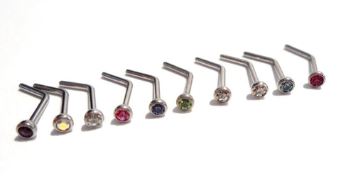 10 Piece CZ Crystal Surgical Steel Nose L Shape Posts Pins Studs 20 gauge 20g - I Love My Piercings!
