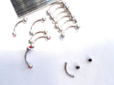12 Pc Curved Barbell Crystal Balls Eyebrow Vertical Lip Rook Snug Rings 16 gauge - I Love My Piercings!