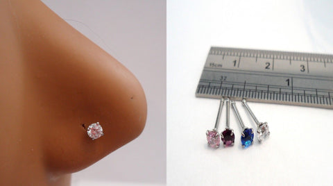 Claw Set Surgical Steel Crystal Nose Bones Straight Pin Posts Round 18 gauge 18g - I Love My Piercings!