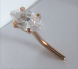 14k Rose Gold Plated Nose Stud Pin Ring L Shape Marquise Crystal Gem 20 gauge - I Love My Piercings!