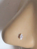 14k Rose Gold Plated Nose Stud Pin Ring L Shape Marquise Crystal Gem 20 gauge - I Love My Piercings!