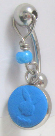 Surgical Steel Blue Bunny Dangle VCH Hood Clit Clitoral Ring Bar 14 gauge 14g - I Love My Piercings!
