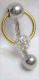 Surgical Steel Gold AB Crystal Ball Hoop Dangle VCH Vertical Clit Hood Bar 14g - I Love My Piercings!
