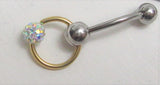 Surgical Steel Gold AB Crystal Ball Hoop Dangle VCH Vertical Clit Hood Bar 14g - I Love My Piercings!