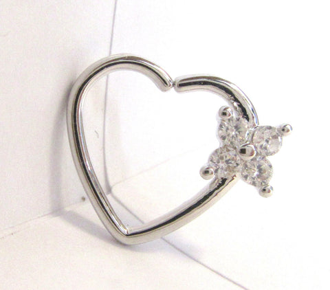 Surgical Steel Clear Crystal Flower Heart Cartilage Hoop Ring Seamless 16 gauge - I Love My Piercings!