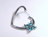 Surgical Steel Aqua Crystal Flower Heart Cartilage Hoop Ring Seamless 16 gauge - I Love My Piercings!