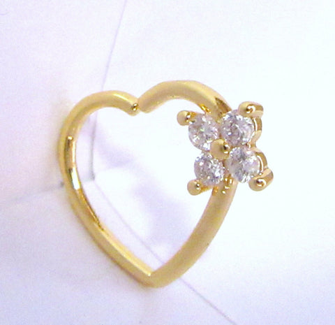 18k Gold Plated Clear CZ Crystal Heart Cartilage Hoop Ring Seamless 16 gauge - I Love My Piercings!
