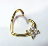 18k Gold Plated Clear CZ Crystal Heart Cartilage Hoop Ring Seamless 16 gauge - I Love My Piercings!
