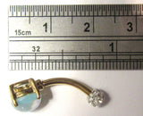 14k Gold Plated Aqua Opalite Clear Crystal Ball VCH Clit Hood Bar 14 gauge 14g - I Love My Piercings!