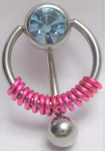 Light Blue Pressure Gem Ball Fuchsia Coiled VCH Clitoral Clit Hood Ring 14 gauge - I Love My Piercings!