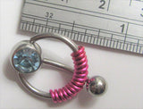 Light Blue Pressure Gem Ball Fuchsia Coiled VCH Clitoral Clit Hood Ring 14 gauge - I Love My Piercings!