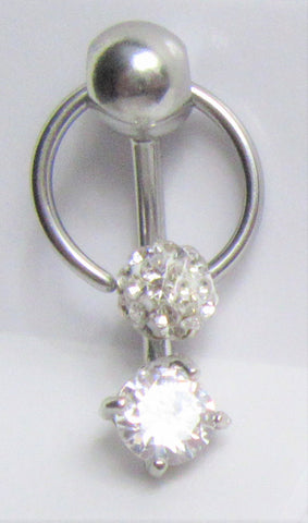 Surgical Steel Clear Gem Ball Drop Hoop Dangle Vertical Clitoral Hood VCH 14 gauge - I Love My Piercings!