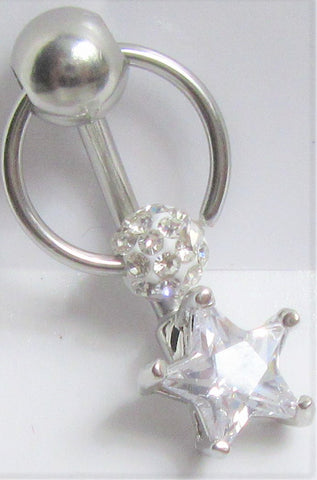Surgical Steel Clear Star Gem Ball Drop Hoop Dangle Vertical Clitoral Hood VCH 14 gauge - I Love My Piercings!