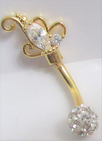 Gold Plated Filigree Clear CZ Ball Vertical Clit Clitoral Hood VCH Ring 14 gauge - I Love My Piercings!