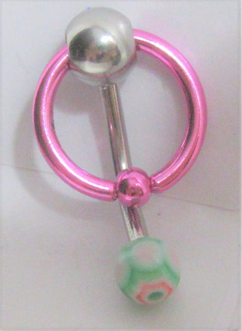 VCH Intimate Jewelry Two Tone Pink Titanium Hoop Dangle Vertical Clitoral Hood Bar 14g - I Love My Piercings!
