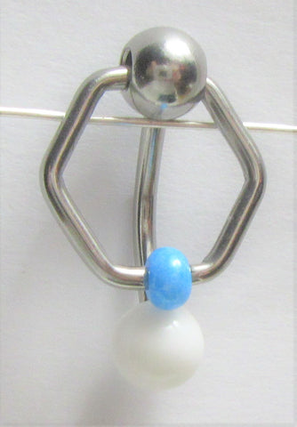 Surgical Steel Hexagon Blue Bead White Ball Dangle VCH Vertical Clit Clitoral Hood Ring 14g - I Love My Piercings!