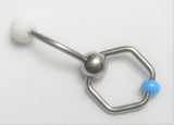 Surgical Steel Hexagon Blue Bead White Ball Dangle VCH Vertical Clit Clitoral Hood Ring 14g - I Love My Piercings!