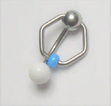 Surgical Steel Hexagon Blue Bead White Ball Dangle VCH Vertical Clit Clitoral Hood Ring 14g - I Love My Piercings!