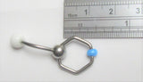 Surgical Steel Hexagon Blue Bead White Ball Dangle VCH Vertical Clit Clitoral Hood Ring 14g - I Love My Piercings!