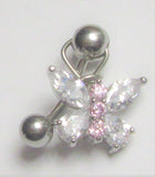 Surgical Steel Butterfly Clear Pink Crystal CZ Gem Dangle VCH Vertical Clit Clitoral Hood Ring 14g - I Love My Piercings!