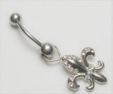 Surgical Steel fleur de lis Crystal CZ Gem Dangle VCH Vertical Clit Clitoral Hood Ring 14g - I Love My Piercings!