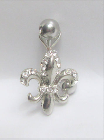 Surgical Steel fleur de lis Crystal CZ Gem Dangle VCH Vertical Clit Clitoral Hood Ring 14g - I Love My Piercings!