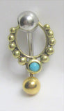 VCH Intimate Jewelry Two Tone Gold and Silver Turquoise Hoop Dangle Vertical Clitoral Hood Bar 14g - I Love My Piercings!