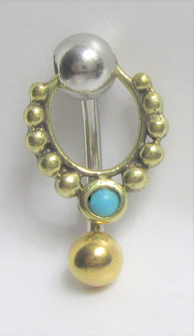 VCH Intimate Jewelry Two Tone Gold and Silver Turquoise Hoop Dangle Vertical Clitoral Hood Bar 14g - I Love My Piercings!