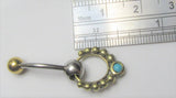 VCH Intimate Jewelry Two Tone Gold and Silver Turquoise Hoop Dangle Vertical Clitoral Hood Bar 14g - I Love My Piercings!
