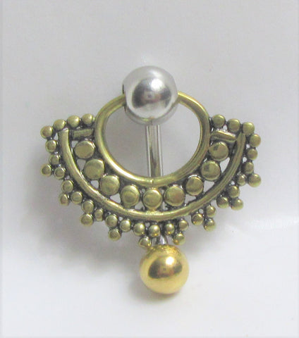 VCH Intimate Jewelry Two Tone Gold and Silver Egyptian Style Hoop Dangle Vertical Clitoral Hood Bar 14g - I Love My Piercings!